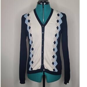 Brooks Brothers blue argyle silk blend v-neckcardigan - small